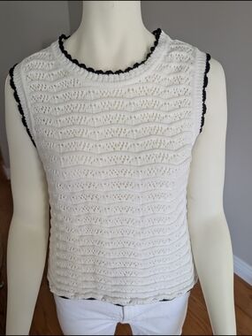 Brave Soul White Knit Tank with Black Trim